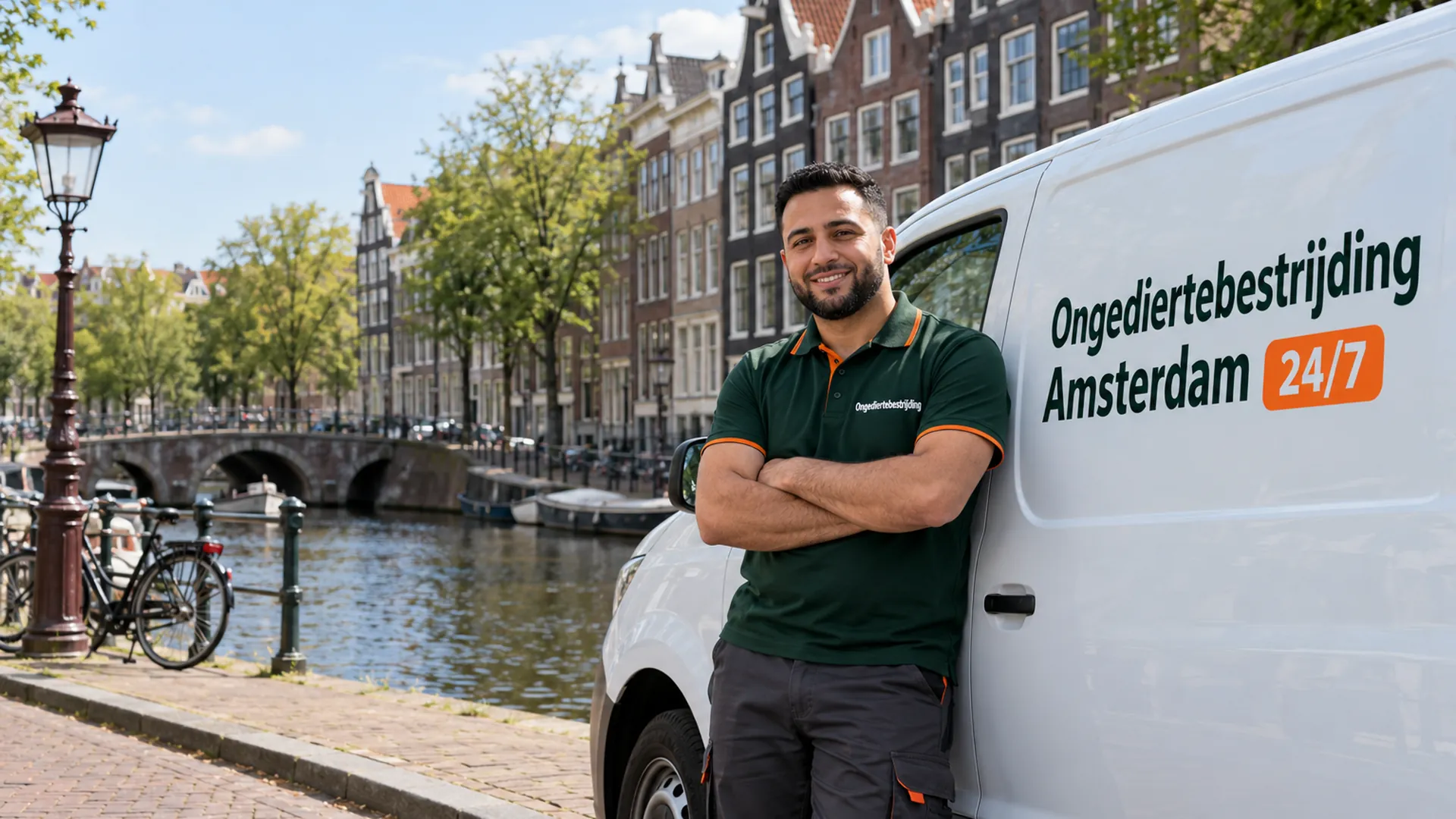 Ongediertebestrijding Amsterdam: bestrijder van Ongediertebestrijding Amsterdam bij de bedrijfsbus
